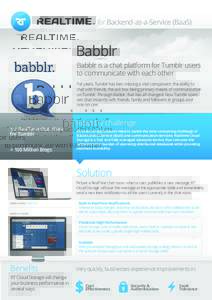 for Backend-as-a-Service (BaaS)  Babblr Babblr is a chat platform for Tumblr users to communicate with each other For years, Tumblr has ben missing a vital component: the ability to