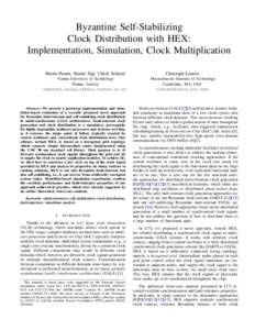 Byzantine Self-Stabilizing Clock Distribution with HEX: Implementation, Simulation, Clock Multiplication Martin Perner, Martin Sigl, Ulrich Schmid  Christoph Lenzen