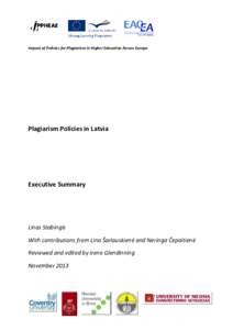 Impact of Policies for Plagiarism in Higher Education Across Europe  Plagiarism Policies in Latvia Executive Summary