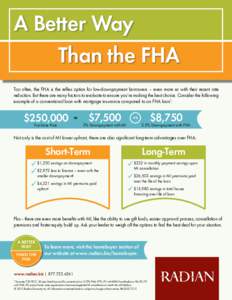 A Better Way Than the FHA Too often, the FHA is the reflex option for low-downpayment borrowers – even more so with their recent rate reduction. But there are many factors to evaluate to ensure you’re making the best
