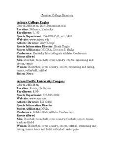 Christian College Directory  Asbury College Eagles
