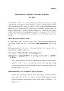 Annexure-I  Central Electricity Regulatory Commission Notification New Delhi,  No. L-ICERC – In exercise of powers conferred under clause (h) of