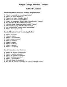 Scripps College Board of Trustees Table of Contents Board of Trustees: Overview, Duties & Responsibilities   