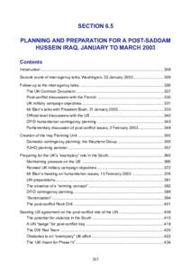 SECTION 6.5 PLANNING AND PREPARATION FOR A POST-SADDAM HUSSEIN IRAQ, JANUARY TO MARCH 2003 Contents Introduction .........................................................................................................