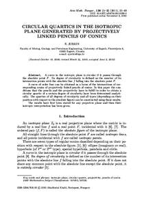 Acta Math. Hungar., 130 (1–[removed]), 35–49 DOI: [removed]s10474[removed]First published online November 3, 2010 CIRCULAR QUARTICS IN THE ISOTROPIC PLANE GENERATED BY PROJECTIVELY