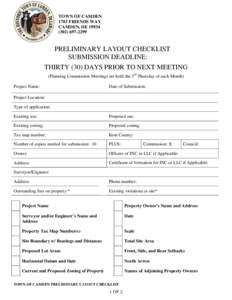 TOWN OF CAMDEN 1783 FRIENDS WAY CAMDEN, DE[removed]2299  PRELIMINARY LAYOUT CHECKLIST