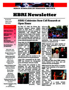 HUMAN BIOMOLECULAR RESEARCH INSTITUTE  HBRI Newsletter HBRI Celebrates Stem Cell Research at Open House