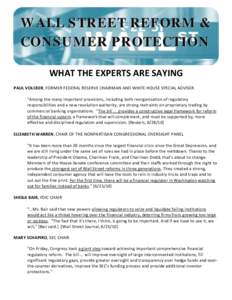 WALL STREET REFORM & CONSUMER PROTECTION   WHAT THE EXPERTS ARE SAYING   