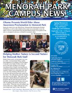 Menorah Park Campus News Menorah Park Center for Senior Living Community Newsletter	  Obama Presents World Elder Abuse