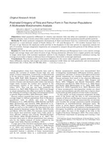 AMERICAN JOURNAL OF HUMAN BIOLOGY 23:796–Original Research Article Postnatal Ontogeny of Tibia and Femur Form in Two Human Populations: A Multivariate Morphometric Analysis