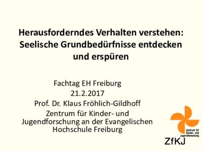 Herausforderndes Verhalten verstehen: Seelische Grundbedürfnisse entdecken und erspüren Fachtag EH FreiburgProf. Dr. Klaus Fröhlich-Gildhoff
