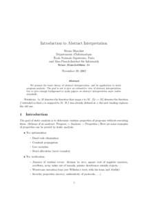 Introduction to Abstract Interpretation Bruno Blanchet D´epartement d’Informatique ´ Ecole Normale Sup´erieure, Paris and Max-Planck-Institut f¨