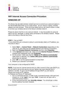 WiFi Internet Access Connection Procedure Windows XP