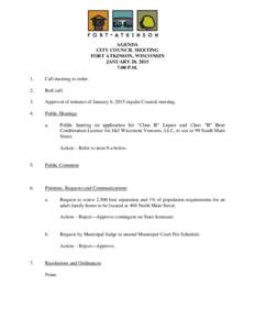 AGENDA CITY COUNCIL MEETING FORT ATKINSON, WISCONSIN JANUARY 20, 2015 7:00 P.M. 1.