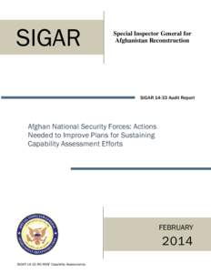 SIGAR  Special Inspector General for Afghanistan Reconstruction  SIGARAudit Report