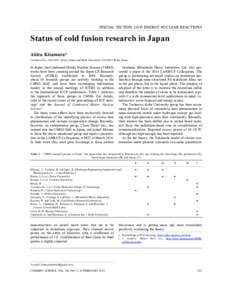 SPECIAL SECTION: LOW ENERGY NUCLEAR REACTIONS  Status of cold fusion research in Japan Akira Kitamura* Technova Inc., Tokyo, Japan and Kobe University, Kobe, Japan
