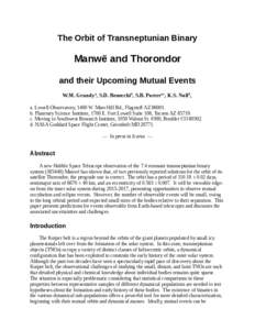 The Orbit of Transneptunian Binary  Manwë and Thorondor