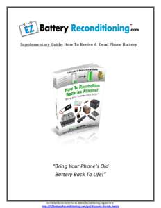 EZ Battery Reconditioning™ Guide PDF, eBook by Tom Ericson  «  ✔Truth & Facts ✔Real Results ✔Real Experiences ✔FAQ ~ ✘Reviews ✘Opinions ✘Scams