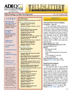 ADEQ Briefings on Rule Developments L I N K S In This Issue (Divisions are bookmarked. Open tab on the left.)