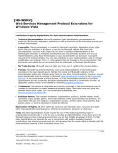 [MS-WSMV]: Web Services Management Protocol Extensions for Windows Vista Intellectual Property Rights Notice for Open Specifications Documentation 
