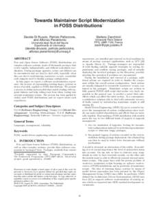 Towards Maintainer Script Modernization ∗ in FOSS Distributions Stefano Zacchiroli  Davide Di Ruscio, Patrizio Pelliccione,