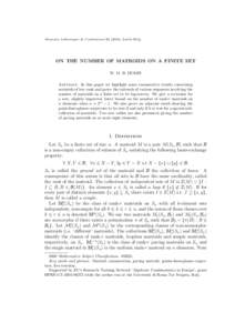S´ eminaire Lotharingien de Combinatoire), Article B51g ON THE NUMBER OF MATROIDS ON A FINITE SET W. M. B. DUKES Abstract. In this paper we highlight some enumerative results concerning