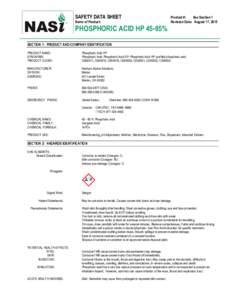 SAFETY DATA SHEET Name of Product: Product #: See Section 1 Revision Date: August 17, 2015