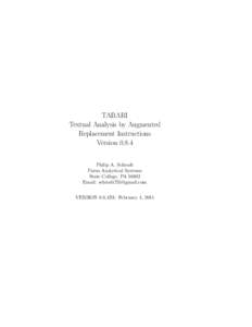 TABARI Textual Analysis by Augmented Replacement Instructions VersionPhilip A. Schrodt Parus Analytical Systems