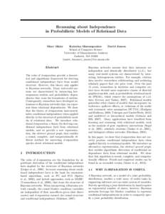 Reasoning about Independence in Probabilistic Models of Relational Data Marc Maier  Katerina Marazopoulou