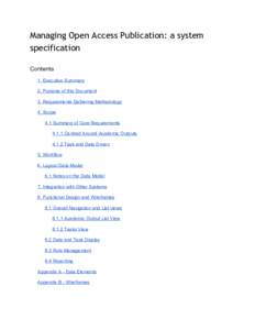 Managing Open Access Publication: a system specification   Contents  1. Executive Summary 