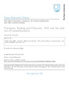 Open Research Online The Open University’s repository of research publications and other research outputs Cawnpore, Kipling and Charivari: 1857 and the politics of commemoration Journal Article