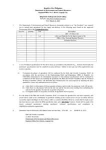 Republic of the Philippines Department of Environment and Natural Resources Regional Office No. 5, Rawis, Legaspi City REQUEST FOR QUOTATION (RFQ) RFQ NoTechnical Services Date: March 12, 2015