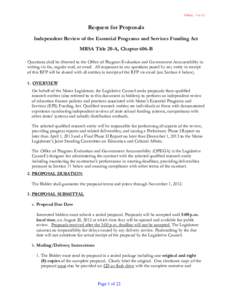 FINAL[removed]Request for Proposals Independent Review of the Essential Programs and Services Funding Act MRSA Title 20-A, Chapter 606-B Questions shall be directed to the Office of Program Evaluation and Government Ac