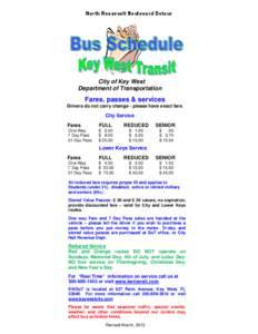 North Roosevelt Boulevard Detour  City of Key West Department of Transportation  Fares, passes & services