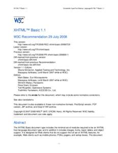 XHTML™ Basic 1.1  Extensible HyperText Markup LanguageXHTML™ Basic 1.1 XHTML™ Basic 1.1 W3C Recommendation 29 July 2008