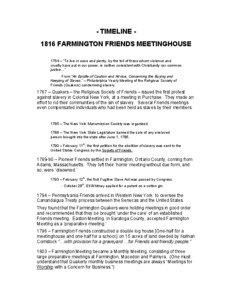 TIMELINE – [removed]FARMINGTON FRIENDS MEETINGHOUSE