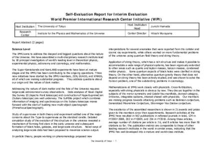 Self-Evaluation Report for Interim Evaluation World Premier International Research Center Initiative (WPI) Host Institution Research Center