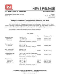 Campground Schedule for 2015