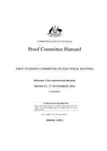 COMMONWEALTH OF AUSTRALIA  Proof Committee Hansard JOINT STANDING COMMITTEE ON ELECTORAL MATTERS