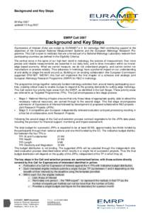 Background and Key Steps 26 May 2007 updated 13 Aug 2007 EMRP Call 2007