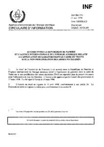 INFCIRC[removed]Agreement Between the Republic of Namibia and the International Atomic Energy Agency for the Application of Safeguards in Connection With the Treaty on the Non-Proliferation of Nuclear Weapons - French