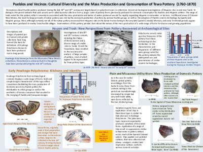 Pueblos and Vecinos: Cultural Diversity and the Mass Production and Consumption of Tewa PotteryPerceptions about Pueblo pottery produced during the late 18th and 19th century are largely based on polychrome 