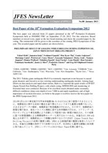 JFES Newsletter  JFES NewsLetter Japan Formation Evaluation Society – A Chapter of SPWLA  Contact: O. Osawa