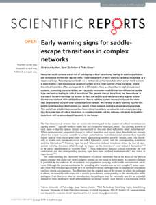 www.nature.com/scientificreports  OPEN Early warning signs for saddleescape transitions in complex networks