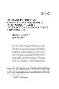 2 AVERAGE PREDICTIVE COMPARISONS FOR MODELS WITH NONLINEARITY, INTERACTIONS, AND VARIANCE COMPONENTS