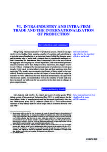 VI. INTRA-INDUSTRY AND INTRA-FIRM TRADE AND THE INTERNATIONALISATION OF PRODUCTION Introduction and summary The growing “internationalisation” of production systems, which increasingly involve vertical trading chains