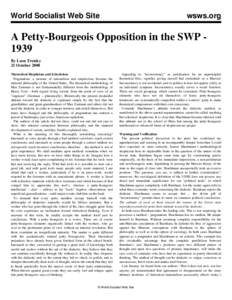 World Socialist Web Site  wsws.org A Petty-Bourgeois Opposition in the SWP 1939 By Leon Trotsky