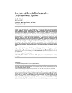 S AFKASI1: A Security Mechanism for Language-based Systems Dan S. Wallach Rice University Andrew W. Appel and Edward W. Felten Princeton University