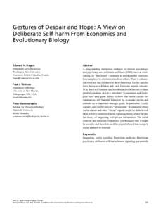 Gestures of Despair and Hope: A View on Deliberate Self-harm From Economics and Evolutionary Biology Edward H. Hagen Department of Anthropology
