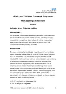 Quality and Outcomes Framework Programme NICE cost impact statement July 2010 Indicator area: Diabetes mellitus Indicator NM13
